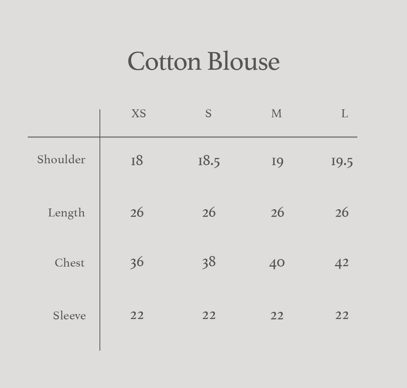 Size chart for Cotton blouse