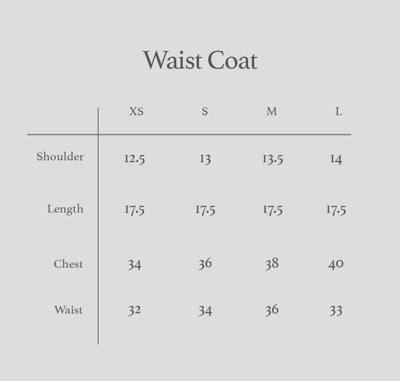 Size chart for Cotton Waistcoat